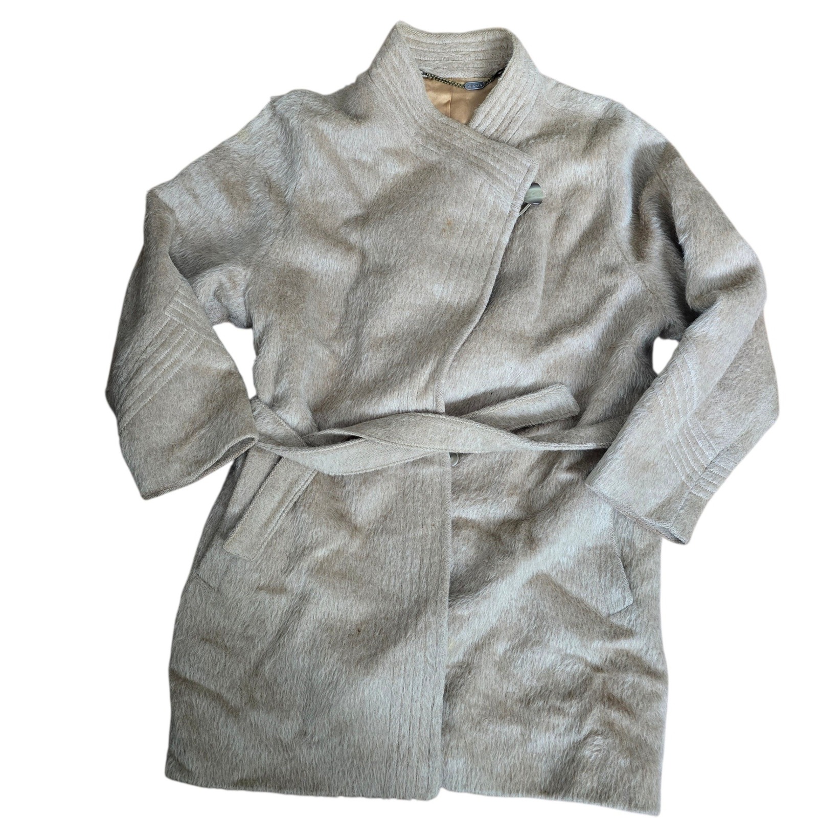 Vintage Wiel Der Stadt Luxurious Alpaca Llama Blend Wrap Coat Taupe Size 42